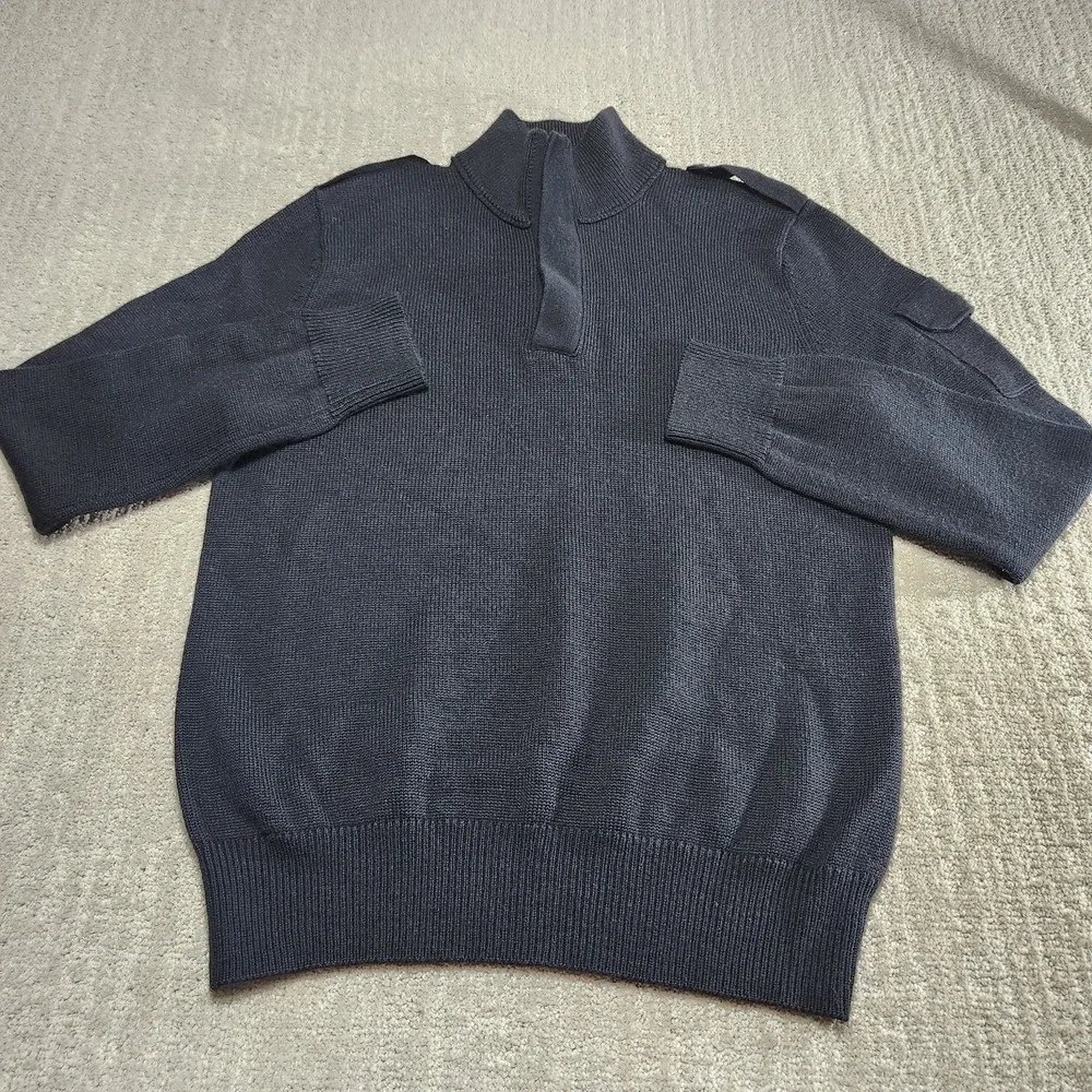 Banana Republic Combat Sweater Men Medium Wool Blend‎ Epaulets Cammando Black
